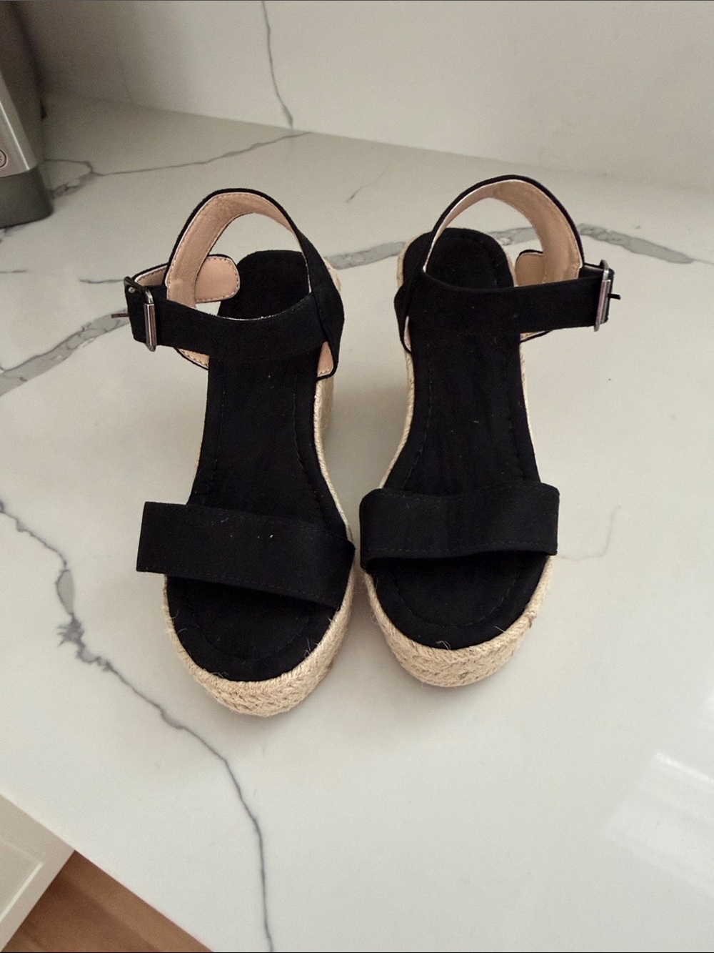 Black Espadrille Platform Sandals with Ankle Strap